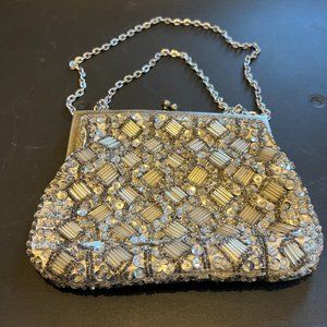 Vintage Silver Beaded Purse Made in Hong Kong 1960's